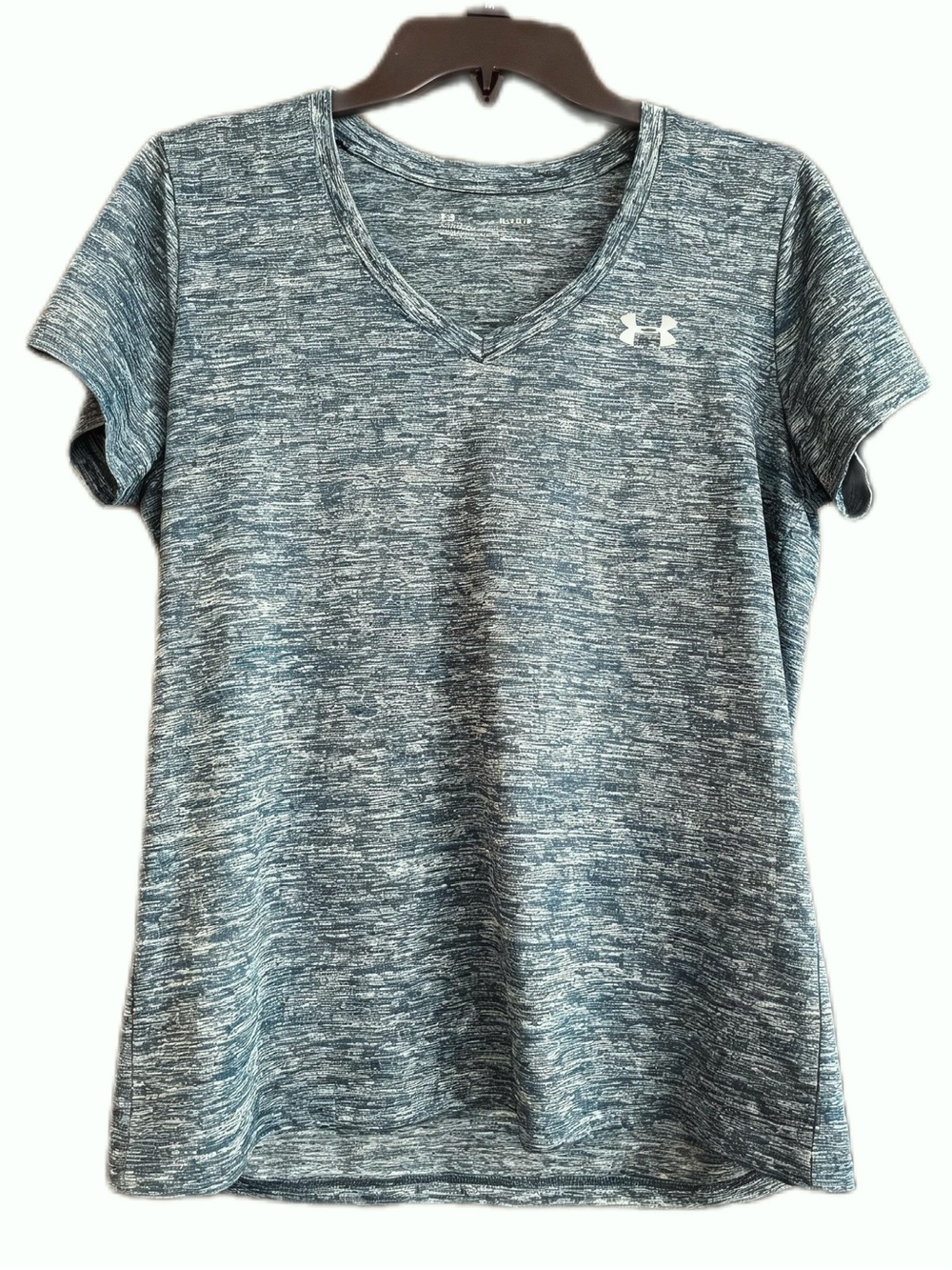 Under Armour Women's Green Heather V-Neck Performance Heat Gear Tee Medium